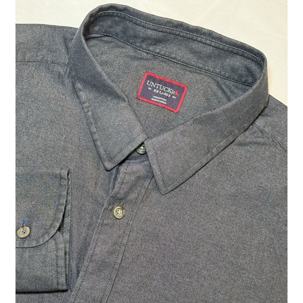 Untuckit Casablanca Shirt‎ Men's 2XL Cotton Gray Button Up Long Sleeve